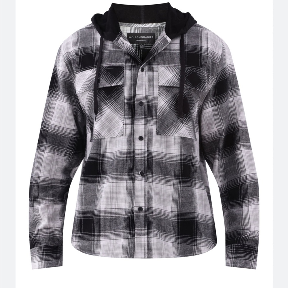 No Boundaries Men's & Big Men's Hooded Long Sleeve Flannel Shirt, Sizes XS